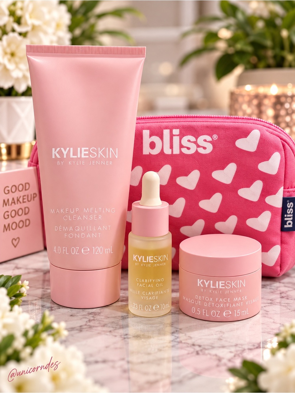 Kylie Skin Overnight Skin Set 3pc + Bliss Cosmetic Bag New Skincare Bundle